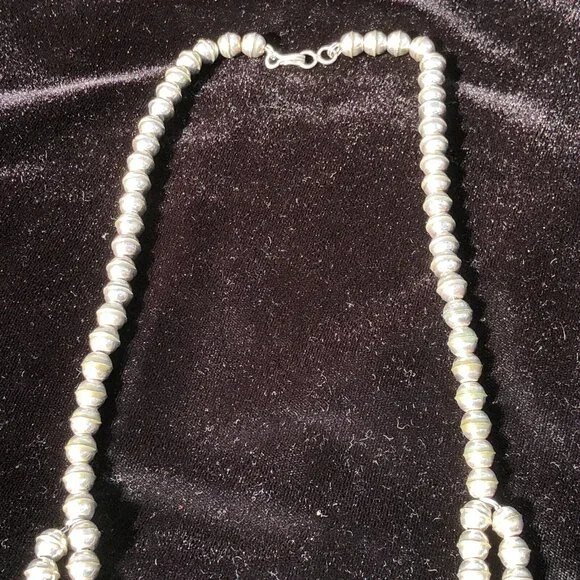 Vintage Sterling Silver Navajo Kingman Turquoise Squash Blossom Necklace Jewelry - Picture 6 of 16